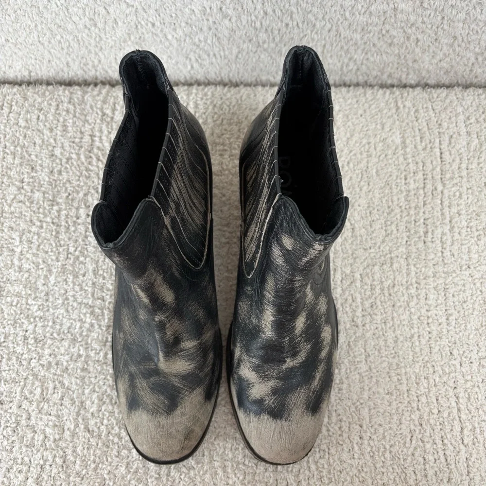 Womens Tie-Dye Black Gray Leather Ankle Booties